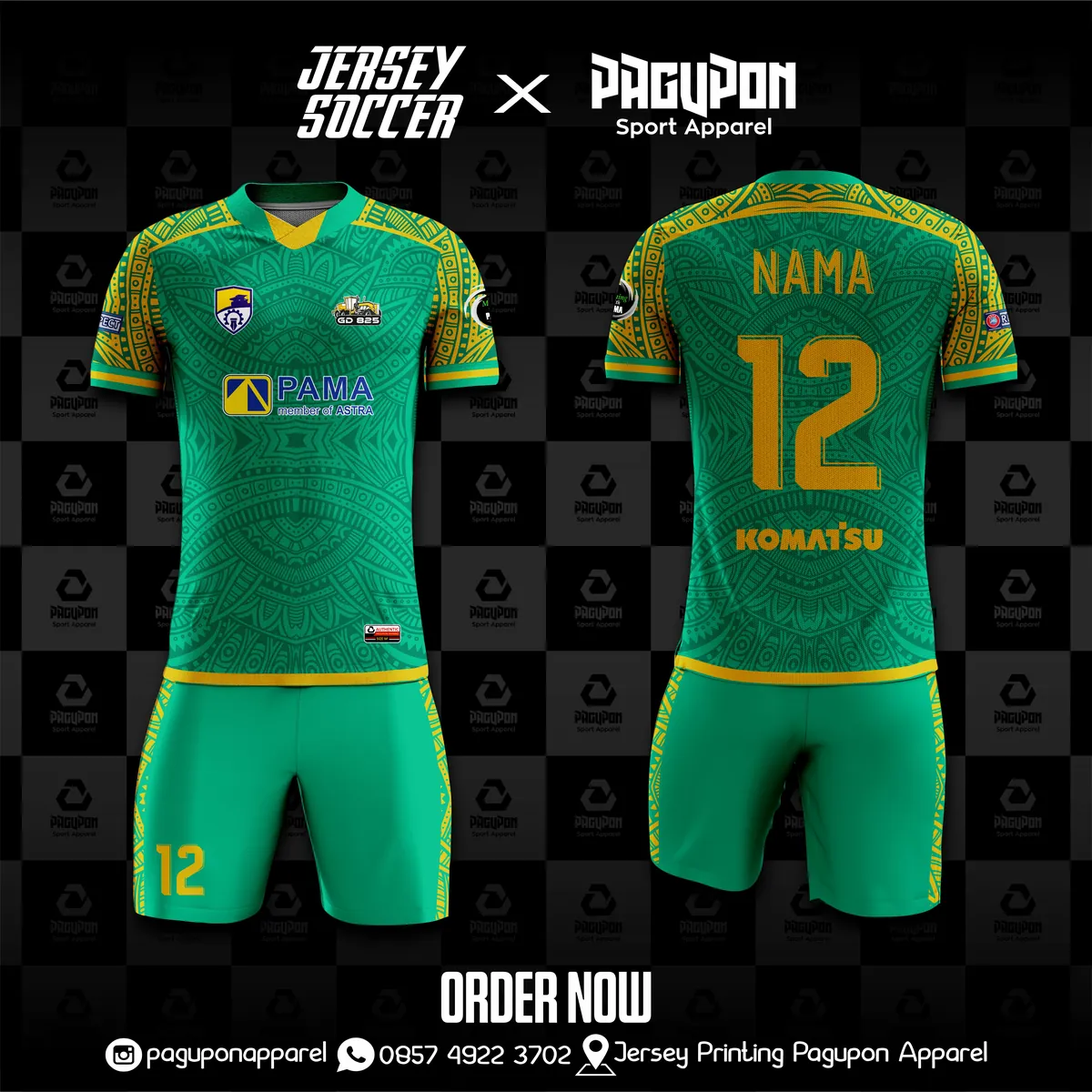 Jersey komunitas dan kantor custom Tribal Hitam, warna hitam abu-abu, kerah Polo, tampak depan dan belakang, varian 2