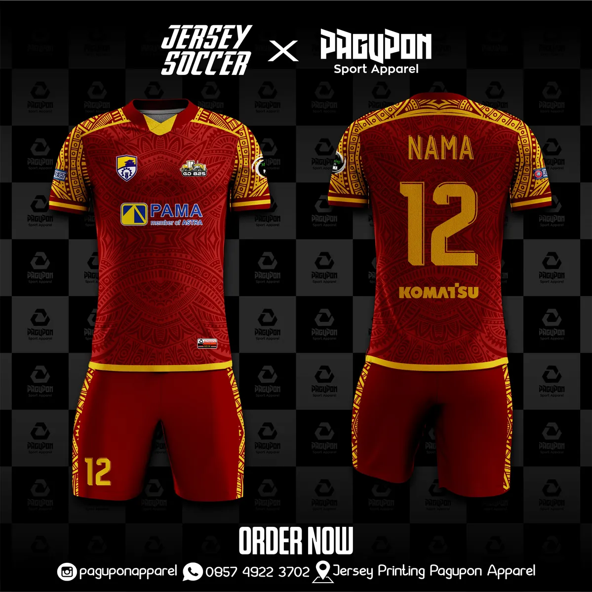 Jersey komunitas dan kantor custom Tribal Hitam, warna hitam abu-abu, kerah Polo, tampak depan dan belakang, varian 3