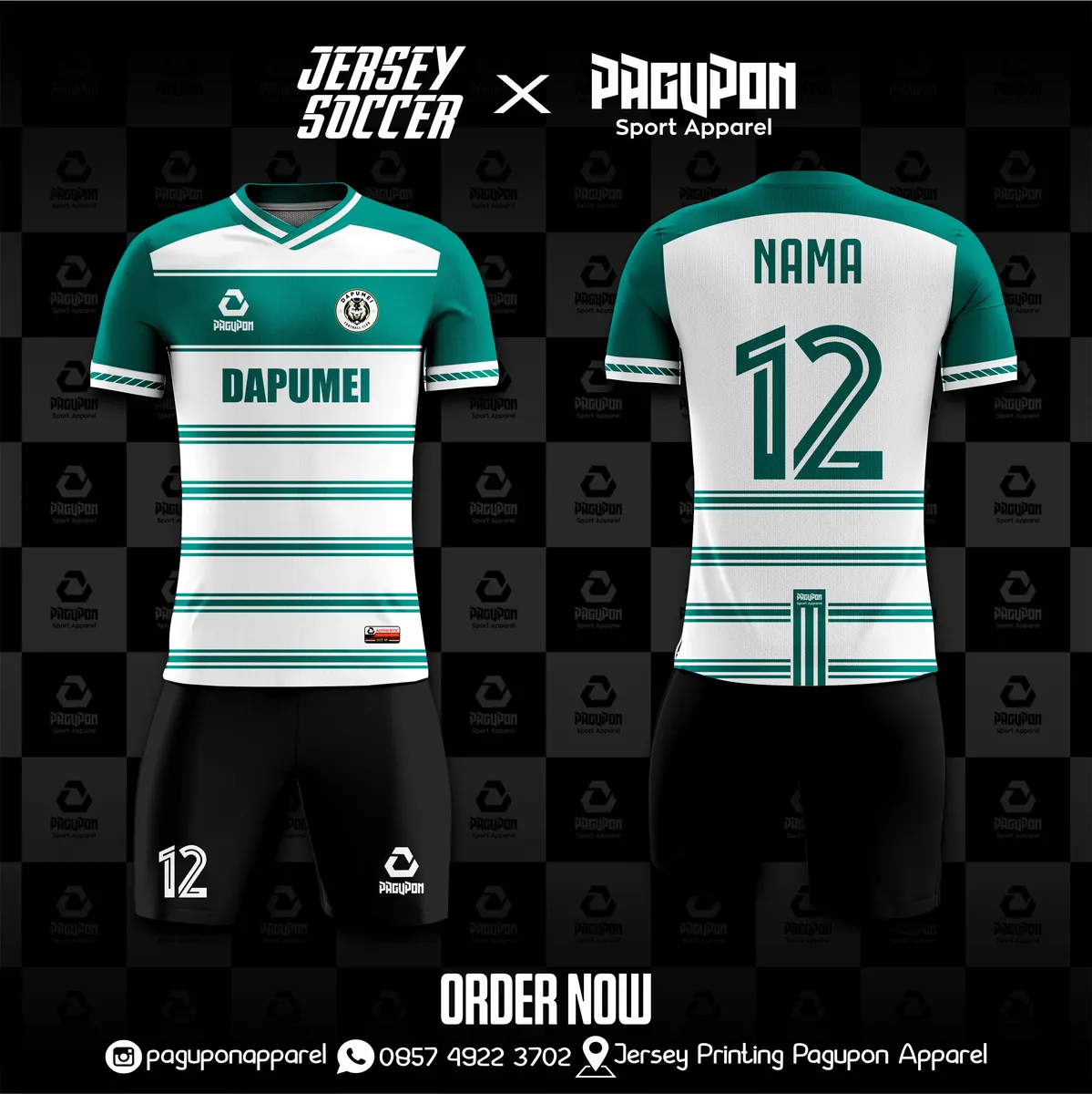 Jersey sepak bola custom Dapumei Kuning, warna kuning merah, kerah V-Neck, tampak depan dan belakang, varian 2
