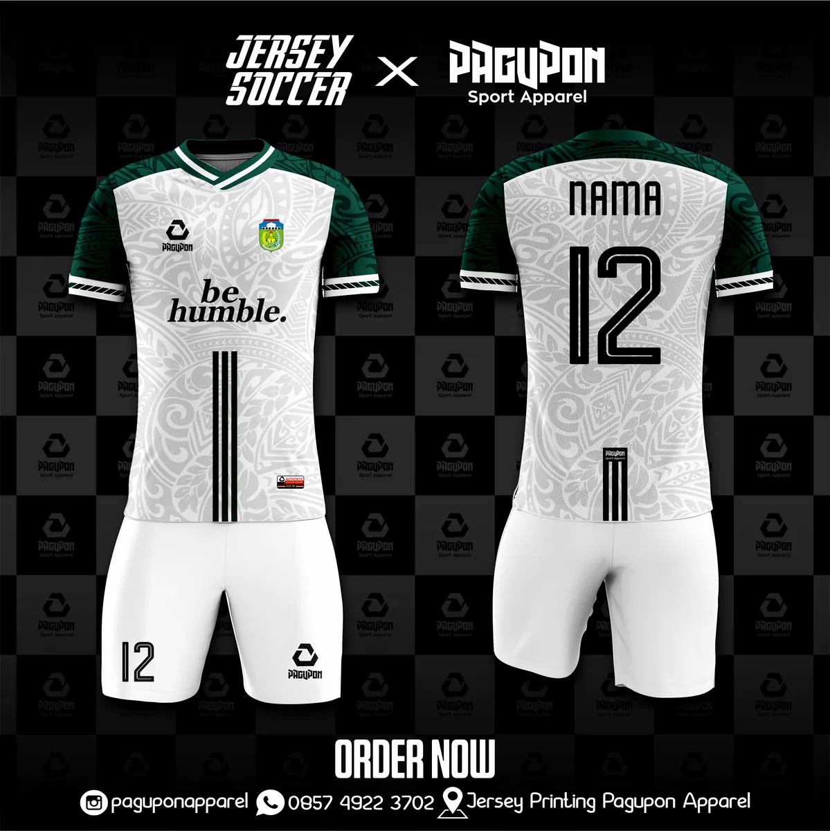 Jersey sepak bola custom Be Humble Stripe Hitam, warna hitam abu-abu, kerah V-Neck, tampak depan dan belakang, varian 2
