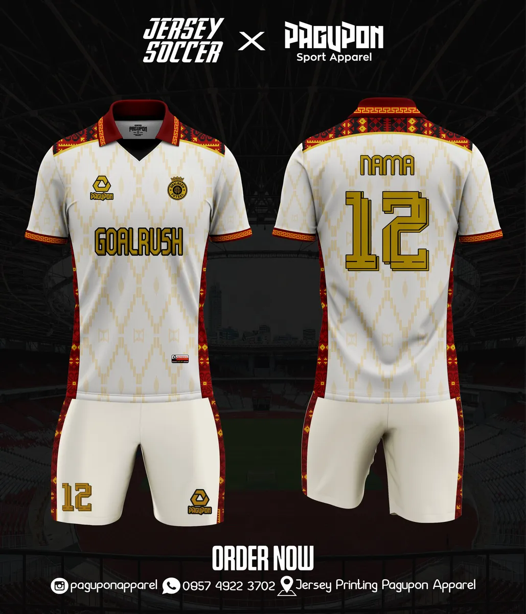 Jersey sepak bola custom Goalrush Krem, warna krem maroon emas, kerah Polo, tampak depan dan belakang