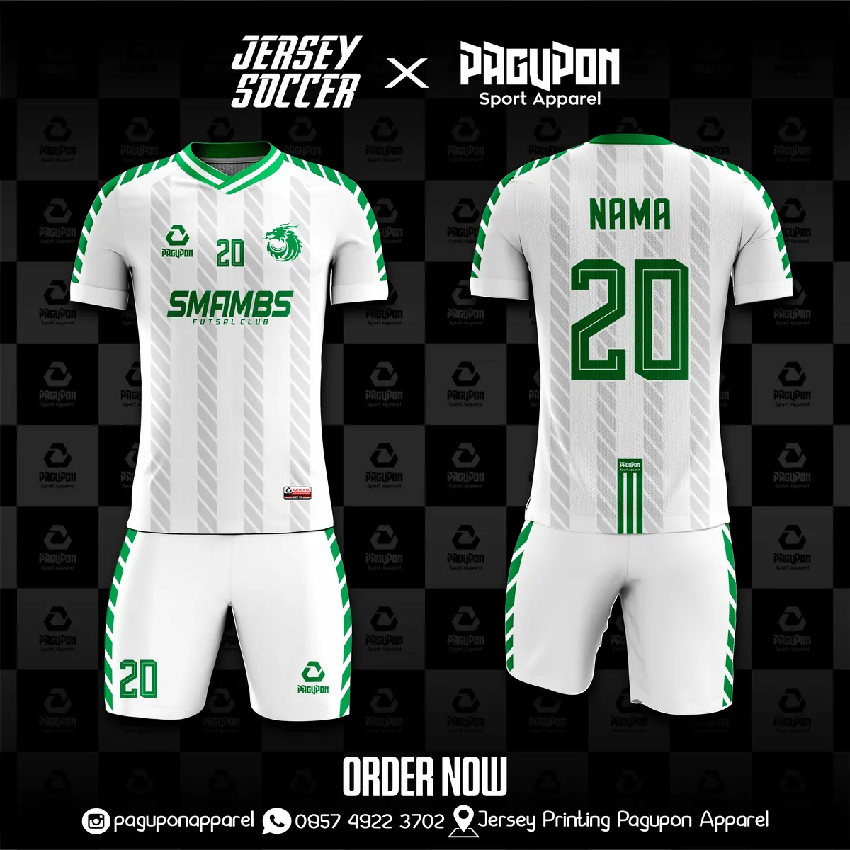 Jersey sepak bola custom Mahjong 88 Maroon, warna maroon putih, kerah V-Neck, tampak depan dan belakang, varian 2
