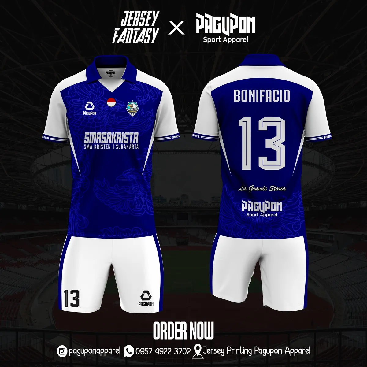Jersey sepak bola custom Bonilicious Krem, warna krem hijau, kerah Polo, tampak depan dan belakang, varian 2