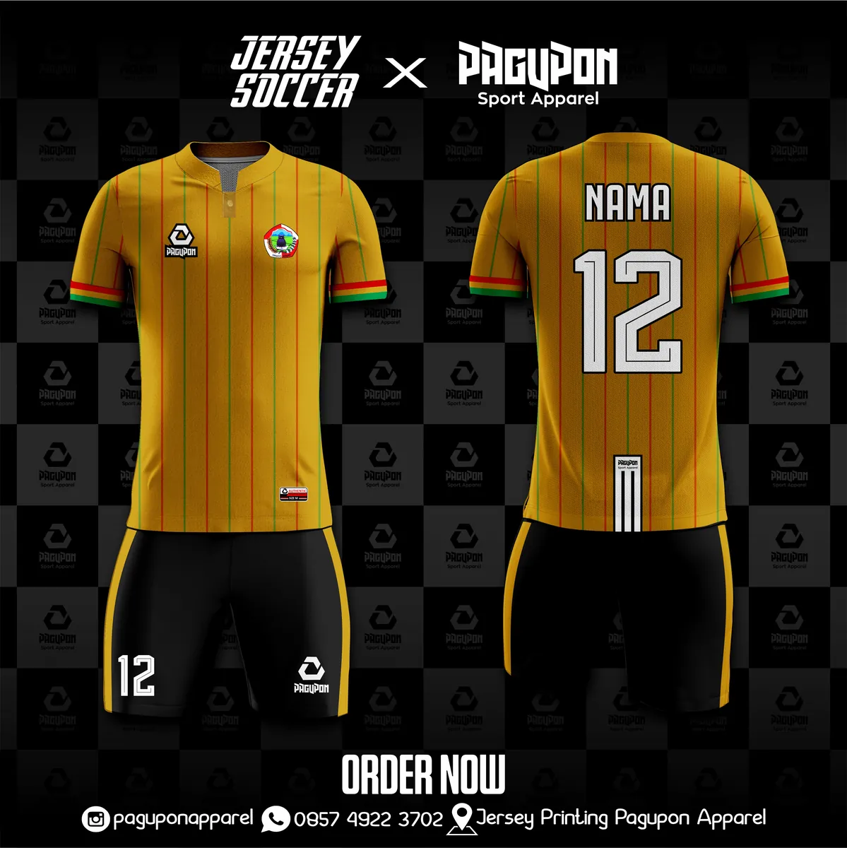 Jersey sepak bola custom Zipper Hitam, warna hitam emas, kerah Kerah Custom, tampak depan dan belakang, varian 2
