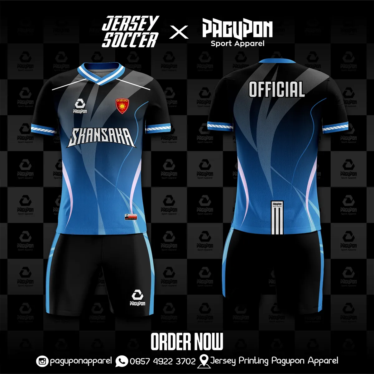 Jersey sekolah dan kelas custom Skansaka Pink, warna pink hitam, kerah V-Neck, tampak depan dan belakang, varian 2