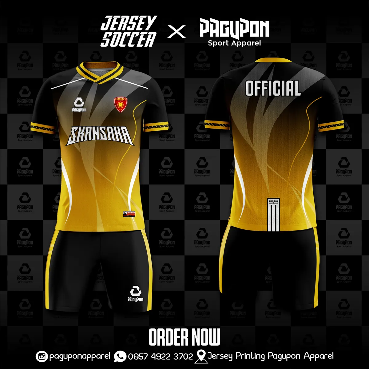 Jersey sekolah dan kelas custom Skansaka Pink, warna pink hitam, kerah V-Neck, tampak depan dan belakang, varian 4
