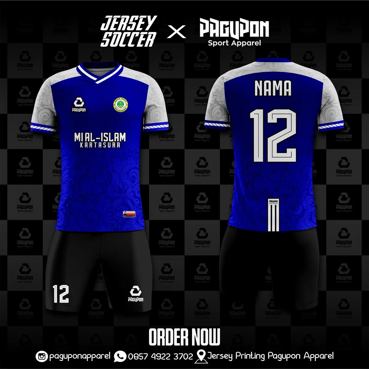 Jersey sekolah dan kelas custom MI Al-Islam Kartasura Maroon, warna maroon putih, kerah V-Neck, tampak depan dan belakang, varian 3
