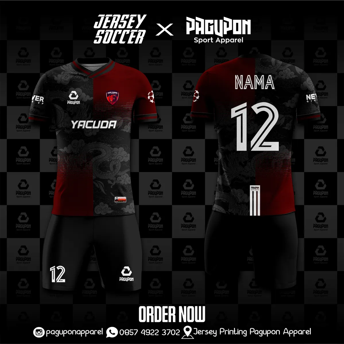 Jersey sekolah dan kelas custom Yacuda Biru Muda, warna biru muda navy, kerah V-Neck, tampak depan dan belakang, varian 2